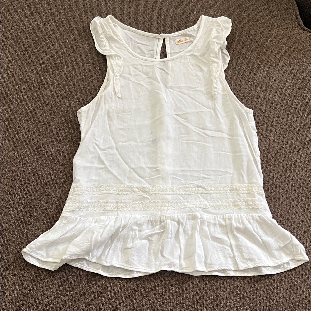 Hollister White Ruffle Tank Top